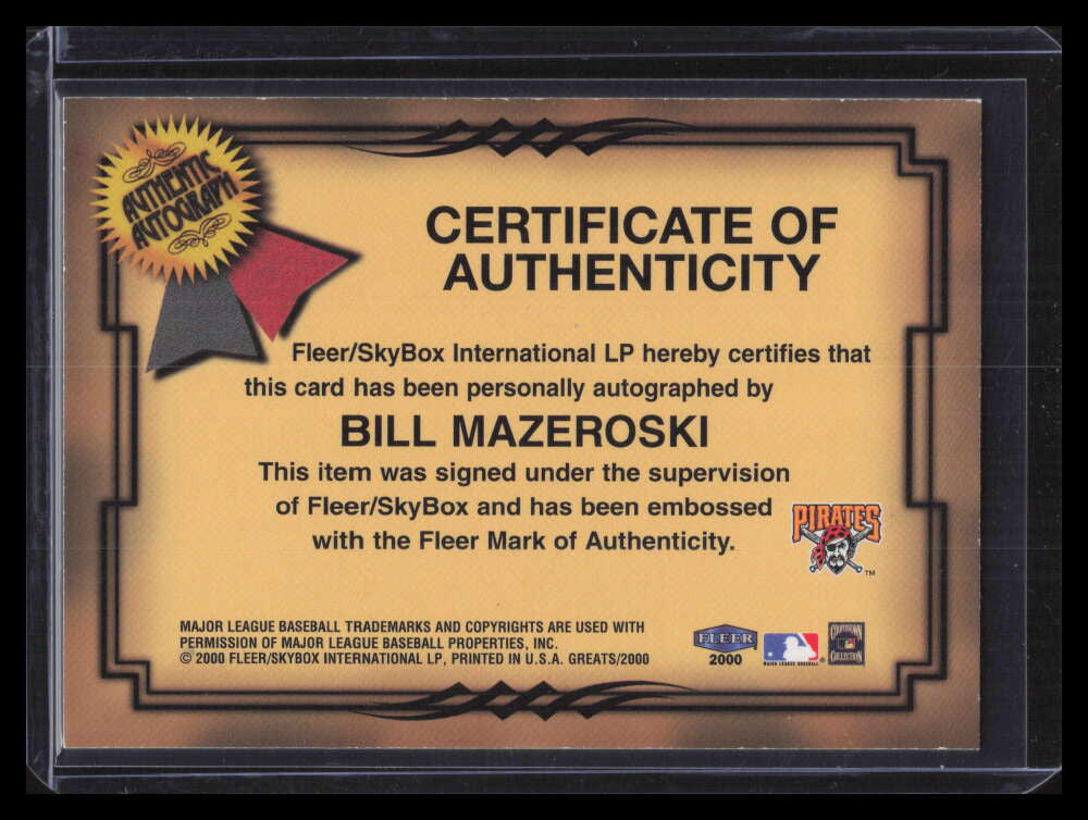 2000 Greats of the Game Autographs 50 Bill Mazeroski Auto