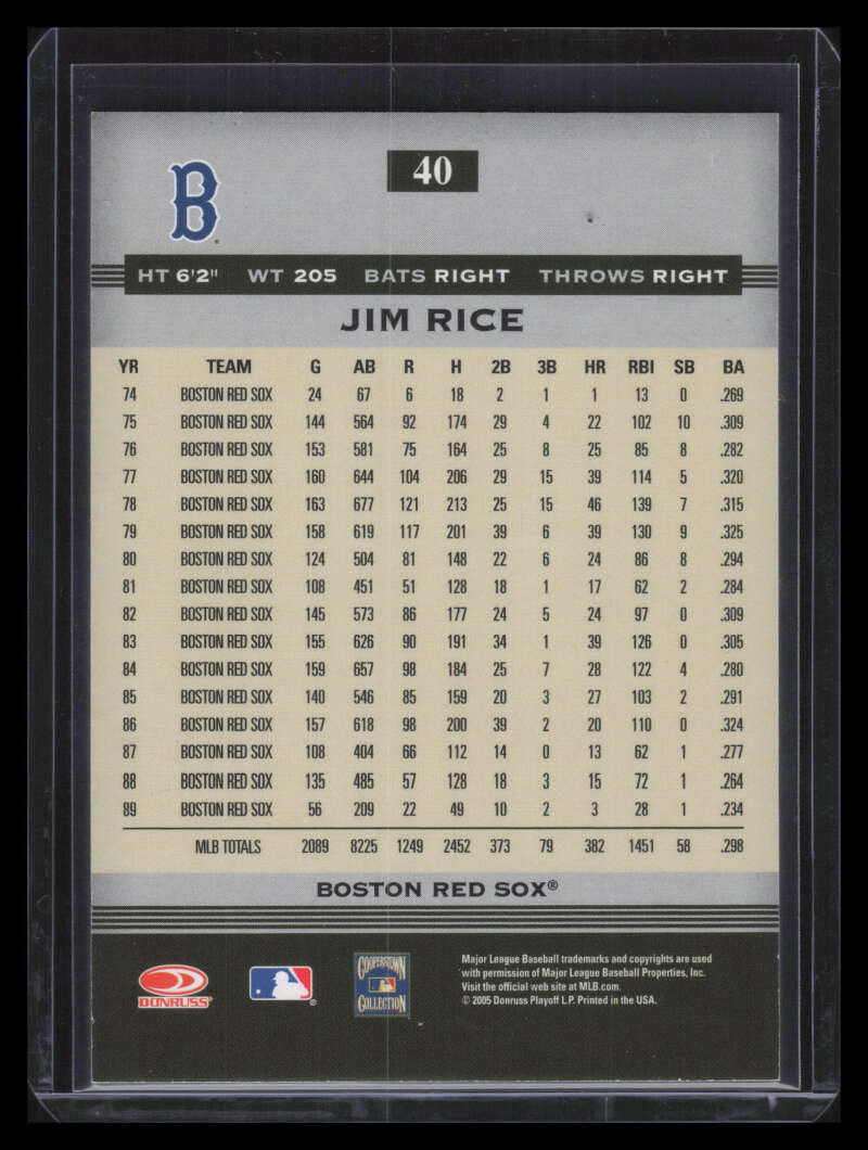 2005 Donruss Greats Signature Platinum HoloFoil 40 Jim Rice Auto /5