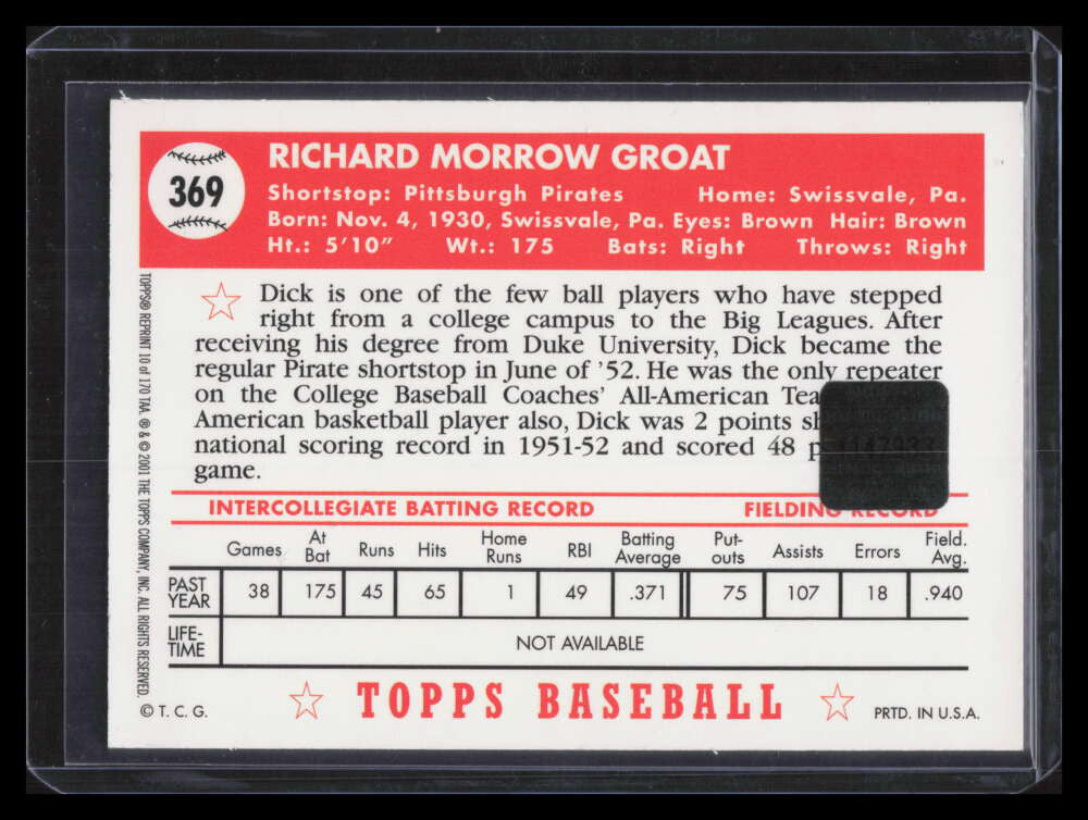 2001 Topps Archives Autographs taa10 Dick Groat Auto