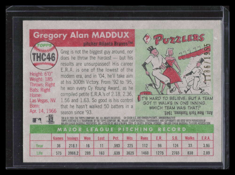 2004 Topps Heritage Chrome thc46 Greg Maddux 1186/1955