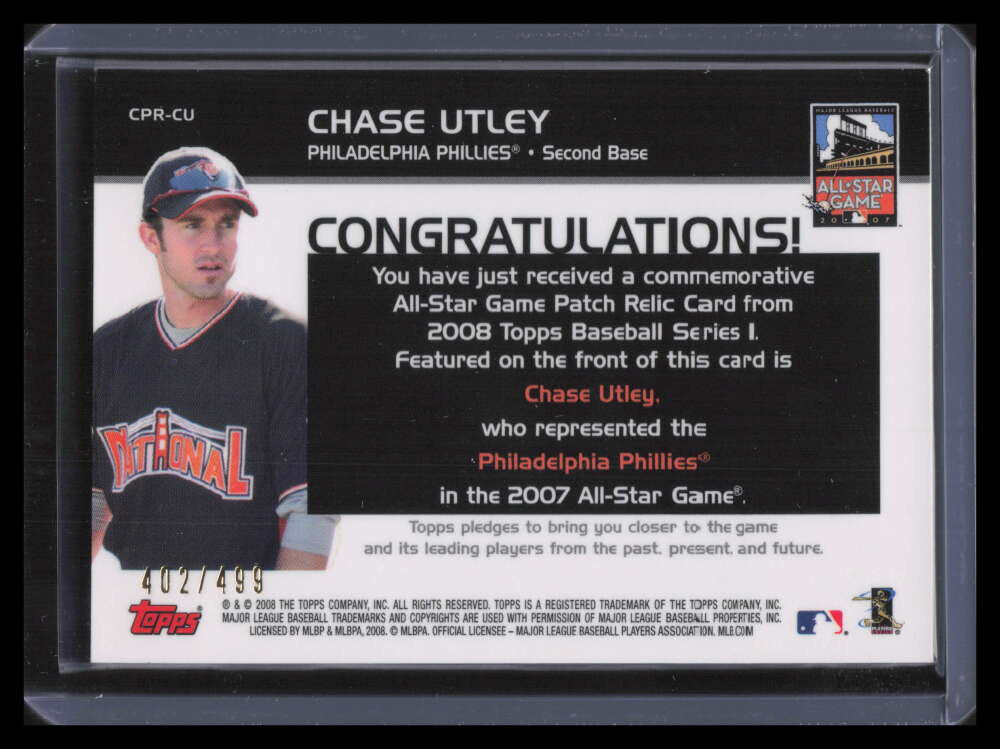 2008 Topps Replica Mini Jerseys Chase Utley All-Star Game Jersey Patch 402/499