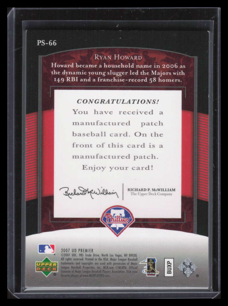 2007 Upper Deck Premier Stitchings 66 Ryan Howard 2005 ROY Patch 26/50