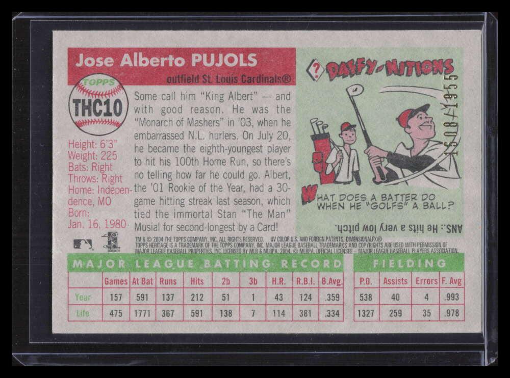 SOLD 147282 2004 Topps Heritage Chrome thc10 Albert Pujols 1608/1955