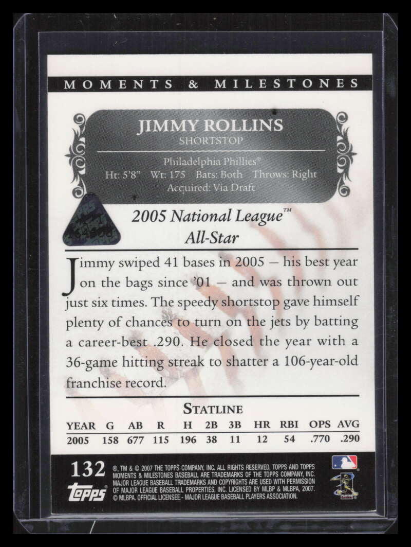 2007 Topps Moments and Milestones Red 132-30 Jimmy Rollins 1/1
