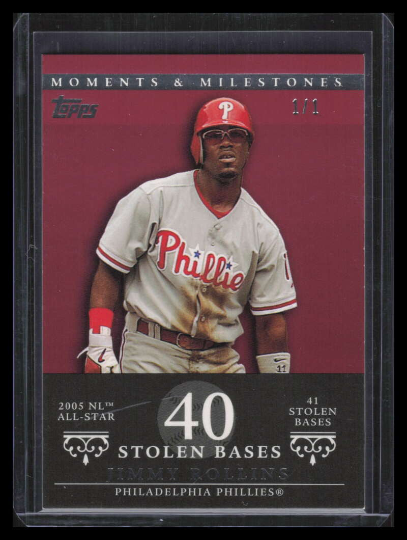 SOLD 147287 2007 Topps Moments and Milestones Red 132-40 Jimmy Rollins 1/1
