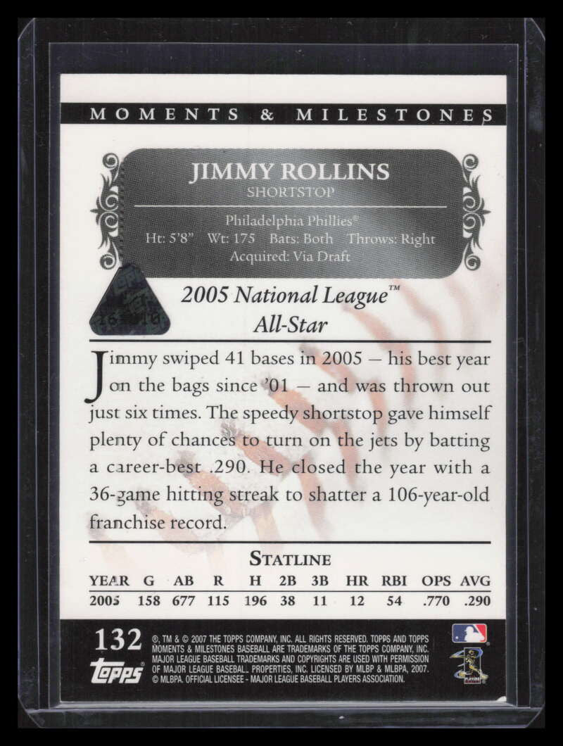 SOLD 147287 2007 Topps Moments and Milestones Red 132-40 Jimmy Rollins 1/1
