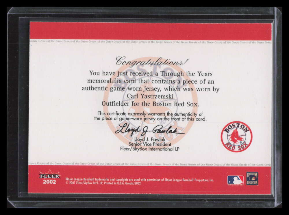 2002 Greats of the Game Through the Years Level 1 30 Carl Yastrzemski Jersey