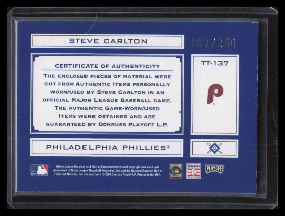 2004 Absolute Tools of Trade Material tt137 Steve Carlton Dual Bat Glove 157/250