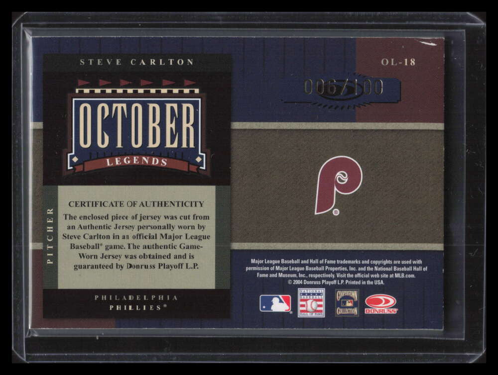 2004 Donruss World Series October Legends Material 18 Steve Carlton Jersey 6/100