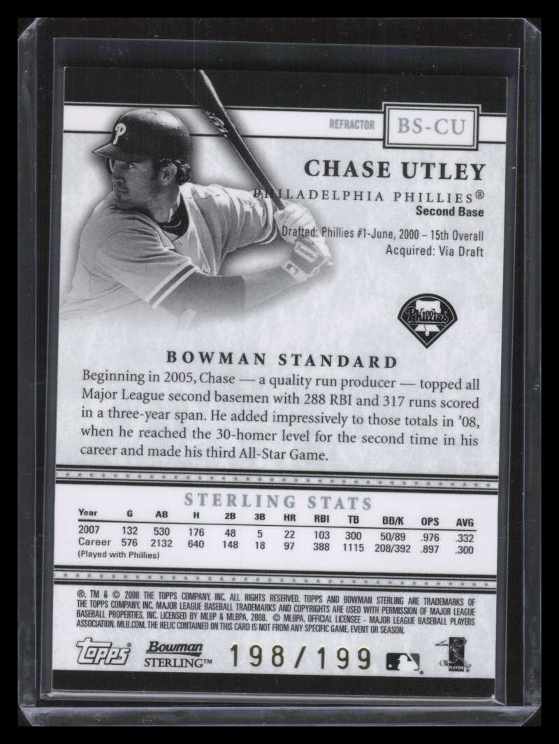 SOLD 147308 2008 Bowman Sterling Refractor CU Chase Utley Jersey 198/199