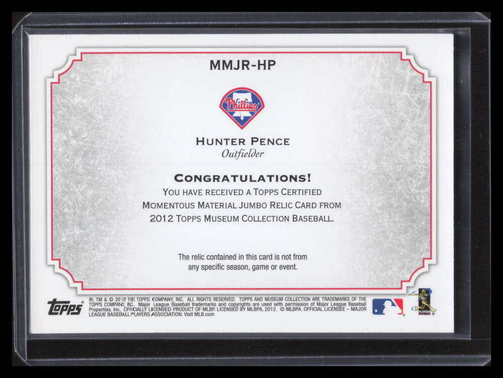 2012 Topps Museum Momentous Material Jumbo Relics HP Hunter Pence Jersey 44/50