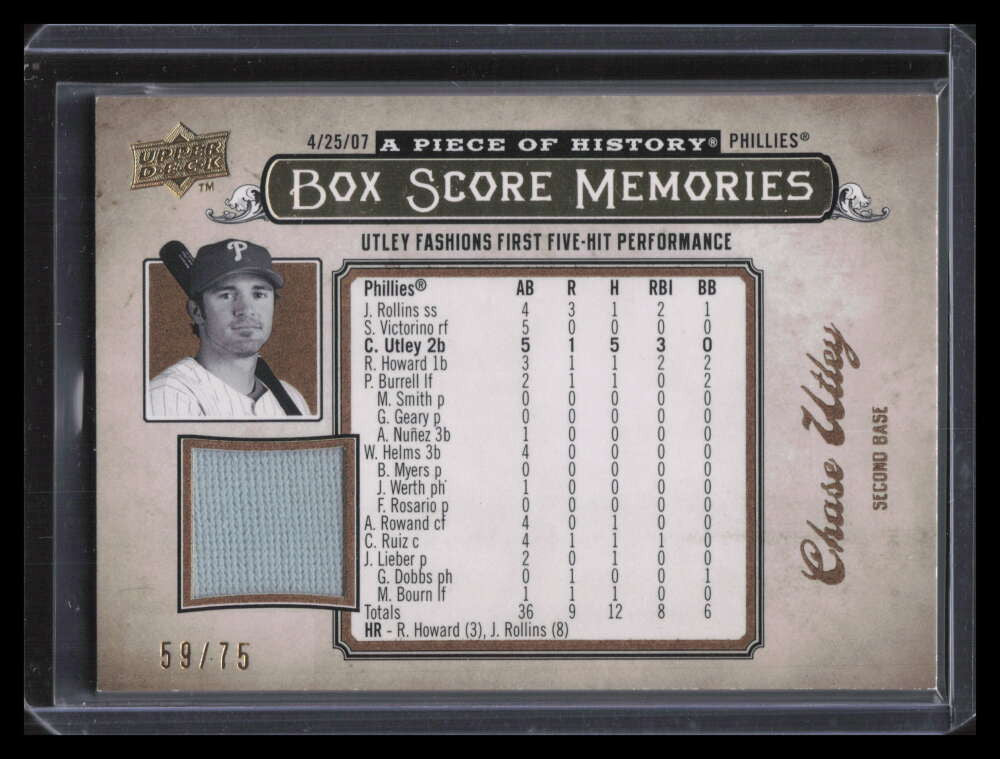 2008 UD A Piece History Box Score Memories Gold bsm43 Chase Utley Jersey 59/75