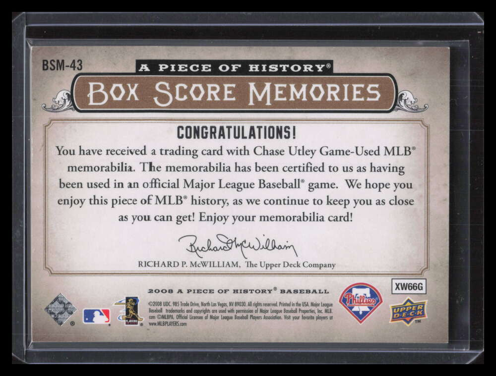 2008 UD A Piece History Box Score Memories Gold bsm43 Chase Utley Jersey 59/75