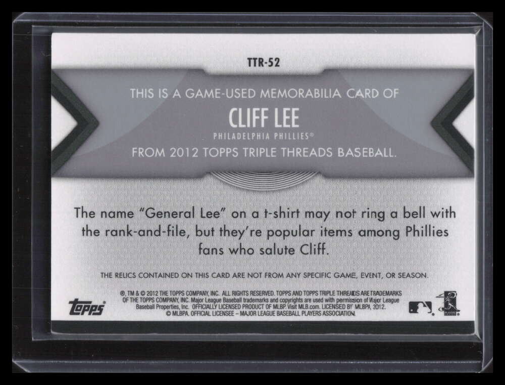 2012 Topps Triple Threads Relics ttr52 Cliff Lee Triple Jersey 2/36