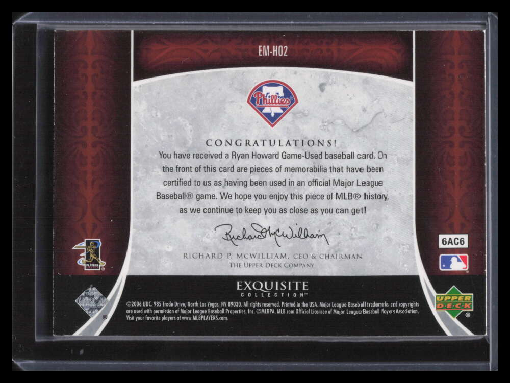 2006 Exquisite Collection Memorabilia ho2 Ryan Howard Triple Jersey 8/45