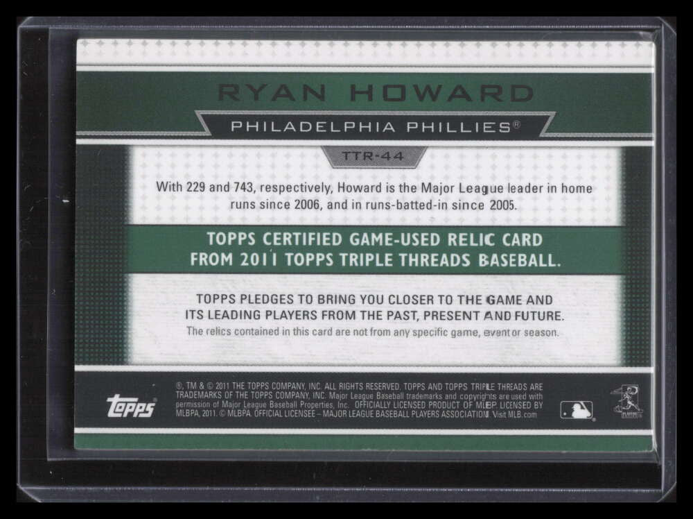 2011 Topps Triple Threads Relics Emerald ttr44 Ryan Howard Triple Jersey 6/18