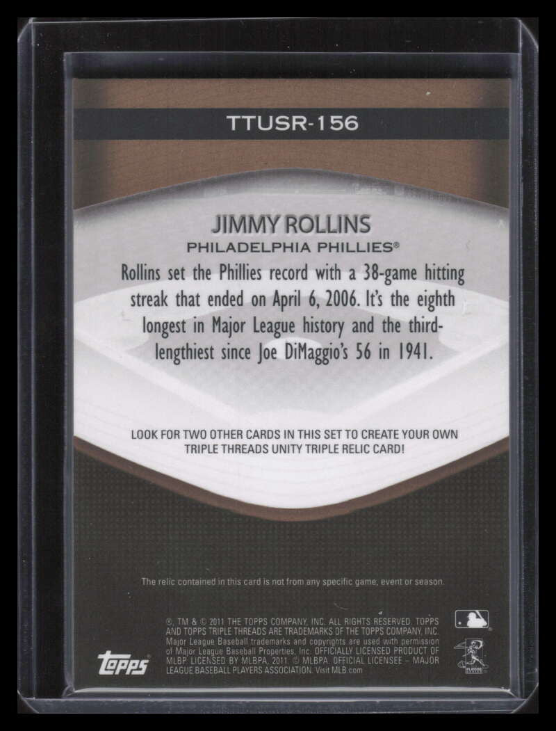 2011 Topps Triple Threads Unity Relics Gold ttus156 Jimmy Rollins Jersey 6/9