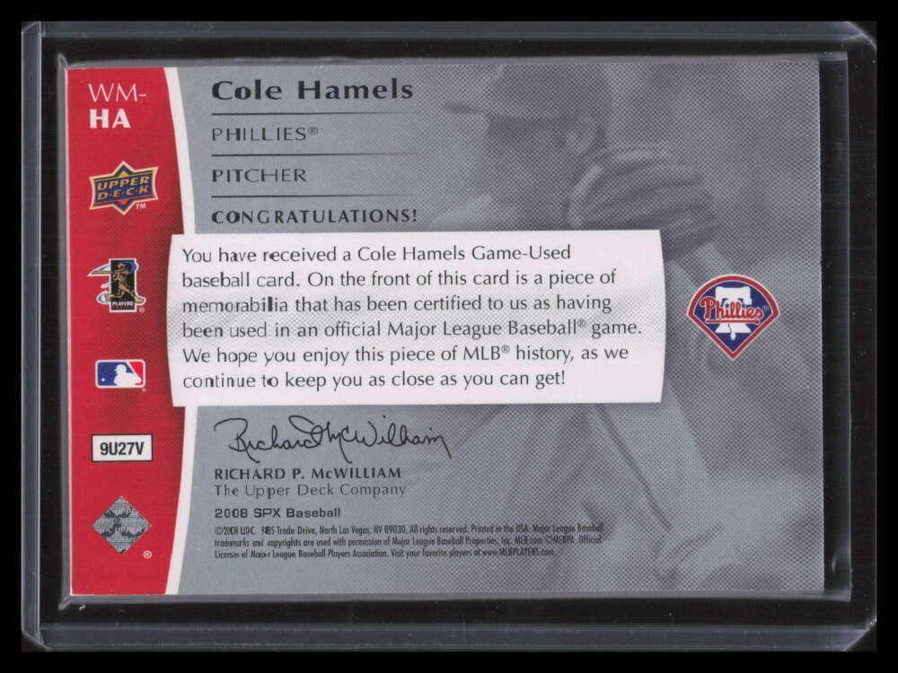 2008 SPx Winning Materials Dual Limited Patch HA Cole Hamels Dual Patch 32/50