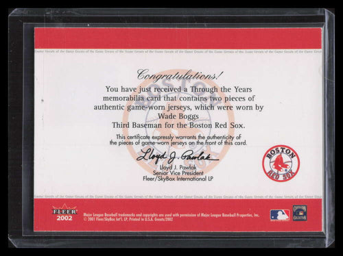 2002 Greats of the Game Through the Years Level 2 Wade Boggs Dual Jersey 41/100
