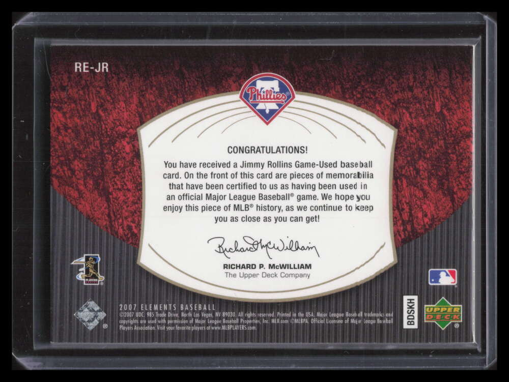 2007 Upper Deck Elements Rare Elements Patches JR Jimmy Rollins Dual Patch 18/35