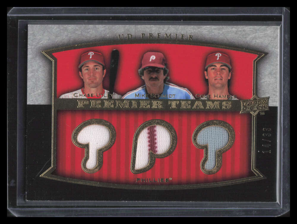 SOLD 147447 2008 Upper Deck Premier Teams Gold USH Hamels Utley Schmidt Triple Jersey 14/33