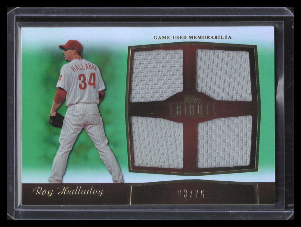 2011 Topps Tribute Quad Relics Green RH Roy Halladay Quad Jersey 63/75