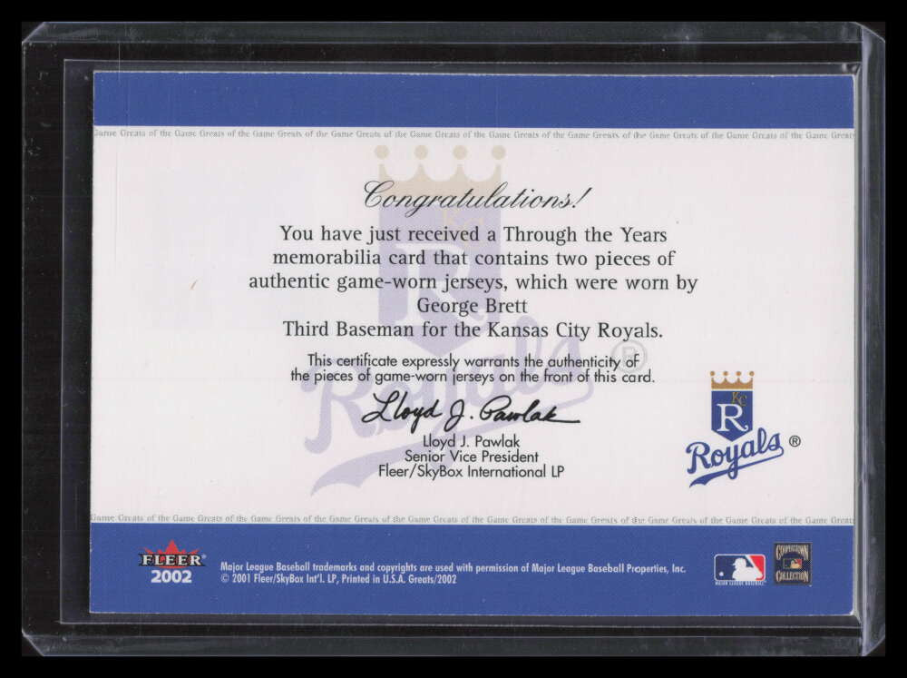 2002 Greats of the Game Through the Years Level 2 George Brett Dual Jersey 4/100