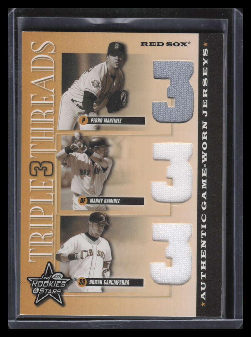 SOLD 147489 2001 Leaf Rookies Stars Triple Thread Garciaparra Ramirez Martinez Jersey 10/100