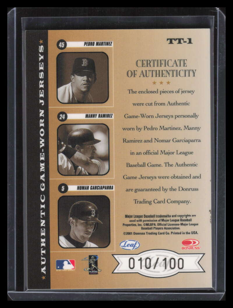 SOLD 147489 2001 Leaf Rookies Stars Triple Thread Garciaparra Ramirez Martinez Jersey 10/100