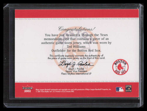 2002 Greats of the Game Through the Years Level 1 28 Ted Williams Jersey SP /350 ID: 147502
