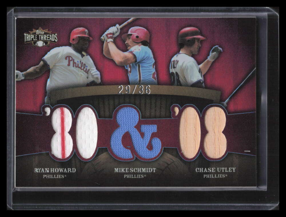 2009 Topps Triple Threads 2 Ryan Howard Utley Schmidt Bat Jersey 29/36 '80 '08
