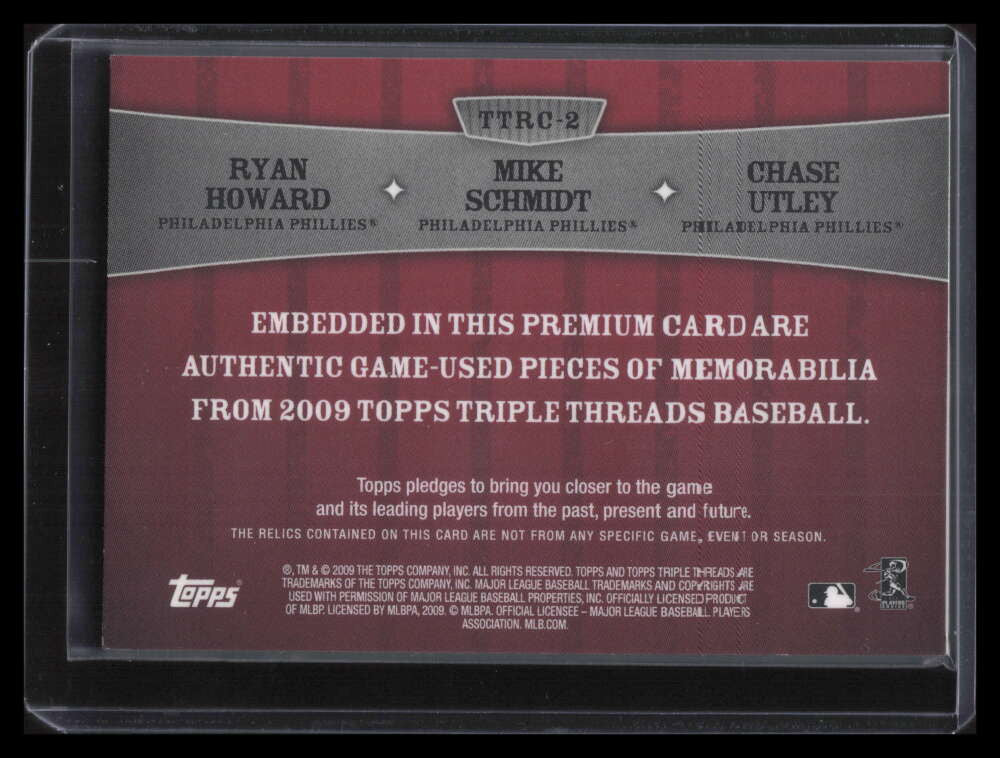 2009 Topps Triple Threads 2 Ryan Howard Utley Schmidt Bat Jersey 29/36 '80 '08