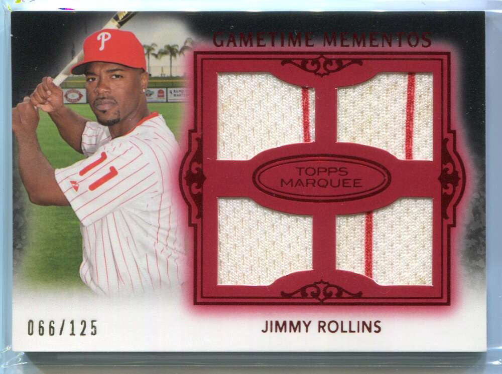 2011 Topps Marquee Gametime Mementos Relics Red Jimmy Rollins Quad Jersey 66/125