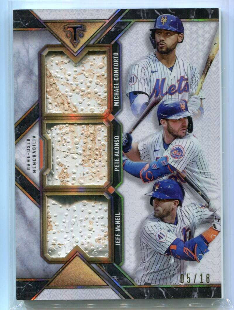 2021 Topps Triple Threads Touch 'em All Conforto McNeil Alonso Triple Base 5/18