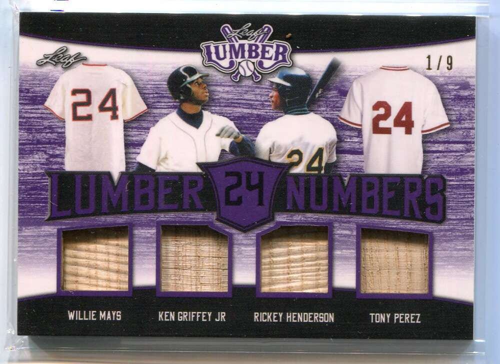 2021 Leaf Lumber Numbers Purple ln17 Perez Henderson Mays Griffey Quad Bat 1/9