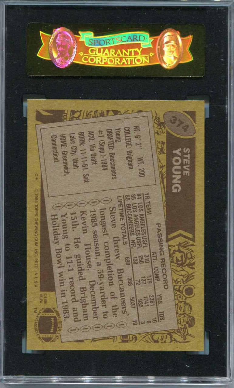 1986 Topps 374 Steve Young Rookie SGC 88 NM/MT
