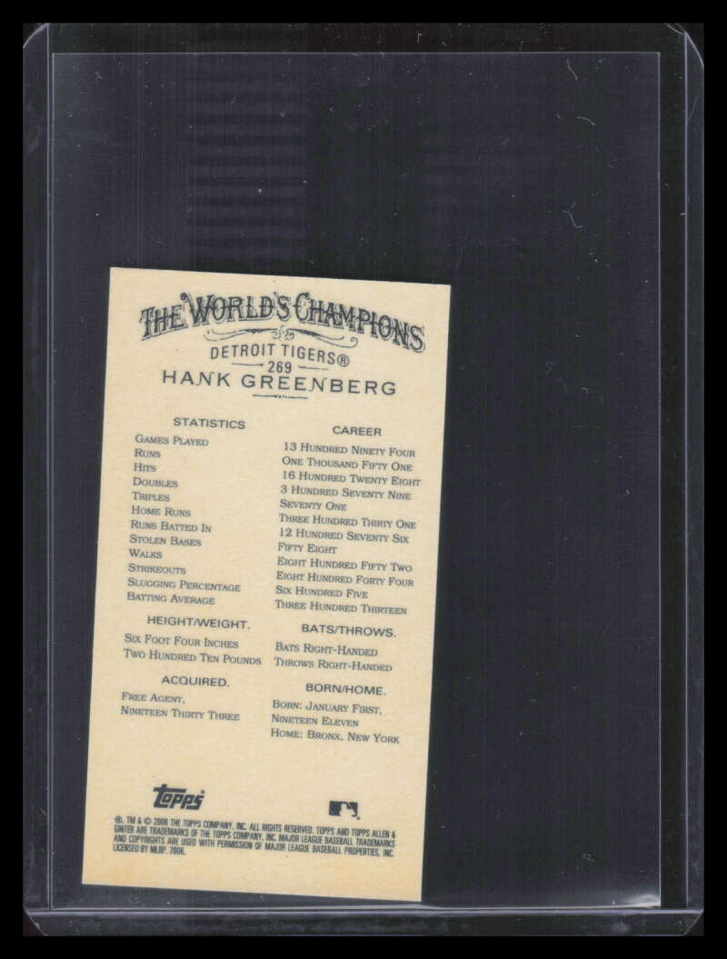 2006 Topps Allen and Ginter Mini Black 269 Hank Greenberg