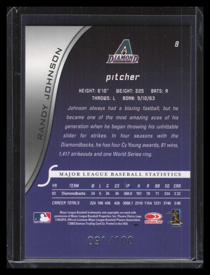 2003 Donruss Signature Century Proofs 8 Randy Johnson 91/100