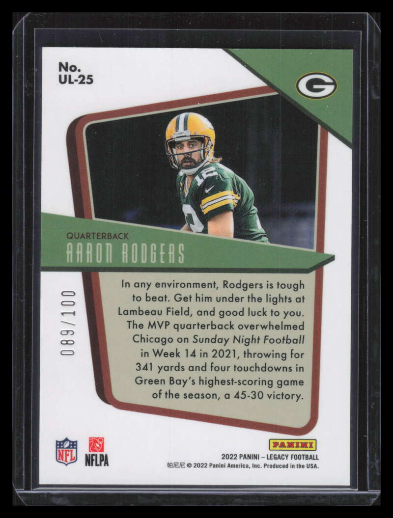 2022 Panini Legacy Under the Lights Bronze 25 Aaron Rodgers 89/100
