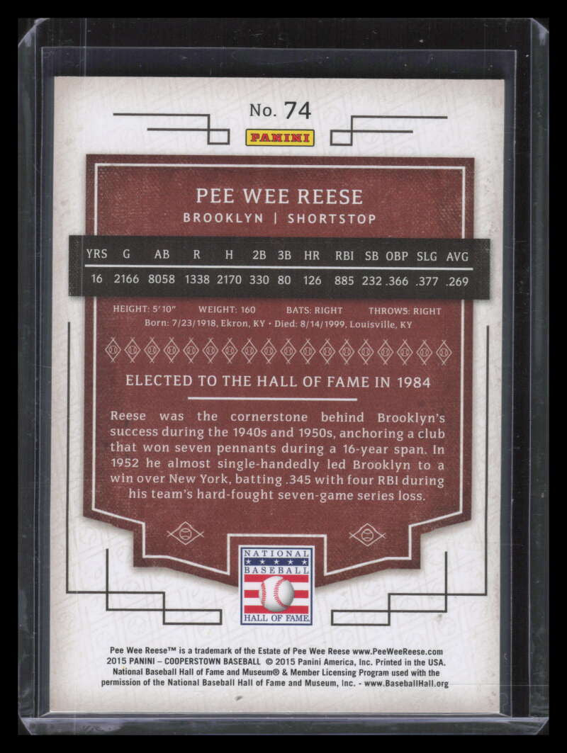 2015 Panini Cooperstown Green 74 Pee Wee Reese 4/10
