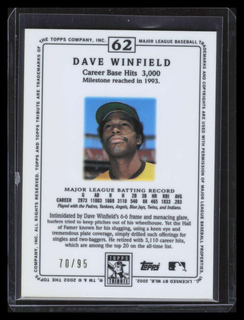 2002 Topps Tribute Lasting Impressions 62 Dave Winfield 70/95