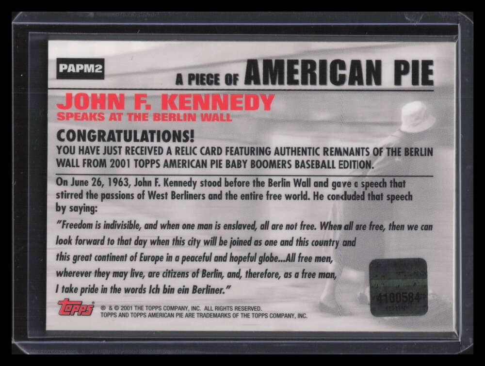 2001 Topps American Pie Relics papm2 John F. Kennedy Berlin Wall 137663