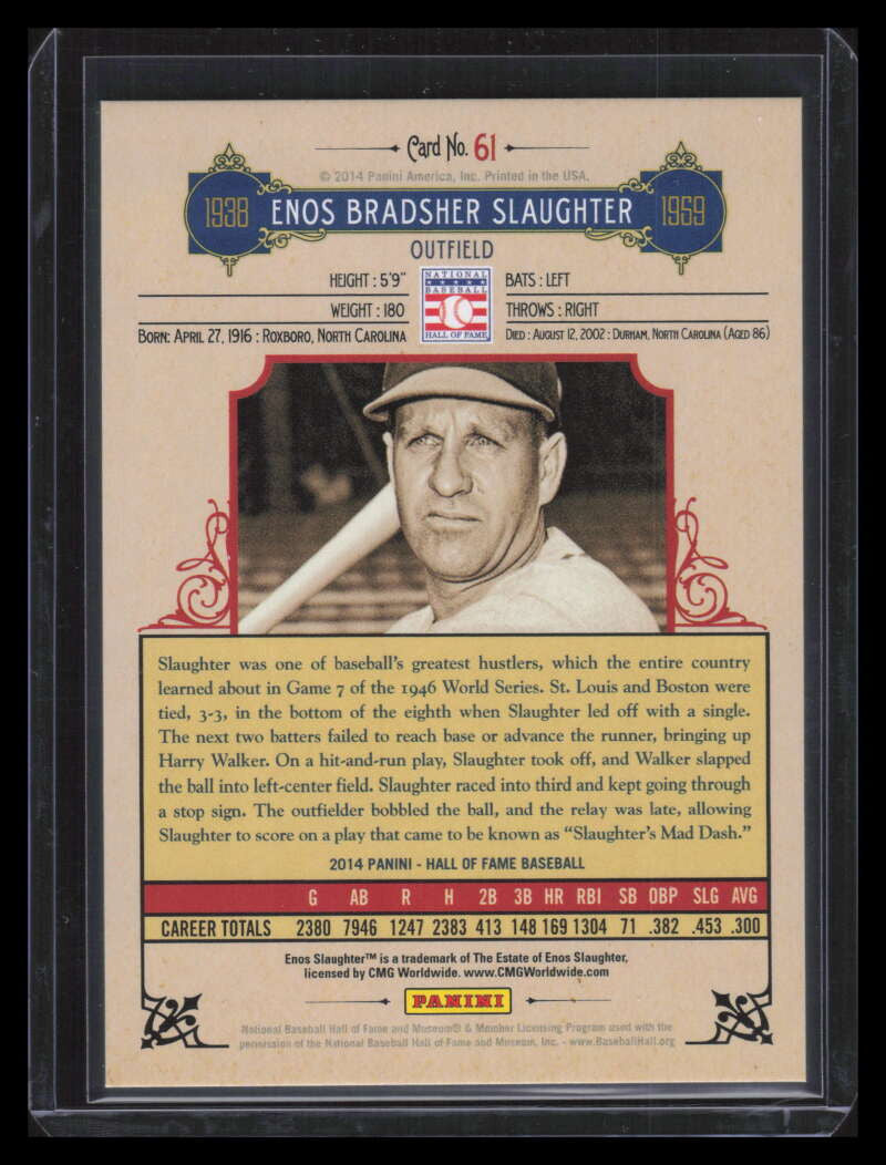 2014 Panini Hall of Fame Red Frame Gold 61 Enos Slaughter 3/5