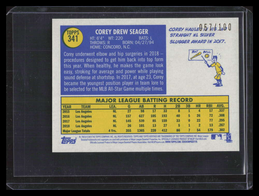 2019 Topps Heritage Mini 341 Corey Seager 57/100