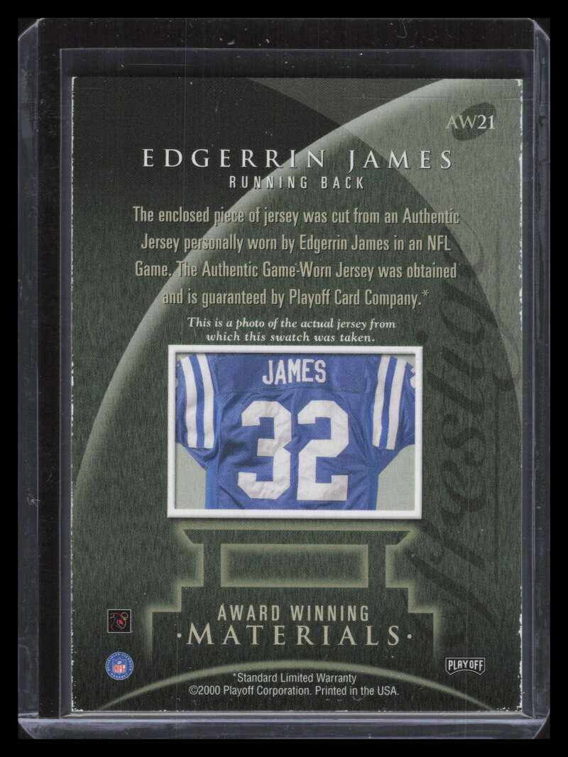 2000 Playoff Prestige Award Winning Materials aw21 Edgerrin James Jersey /75