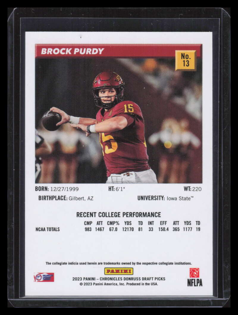 2023 Panini Chronicles Draft Picks Donruss Retro Blue 13 Brock Purdy 66/99