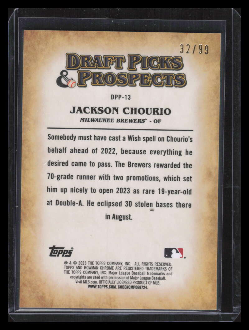 2023 Bowman Chrome Draft Picks Prospects Green Refractor Jackson Chourio RC /99