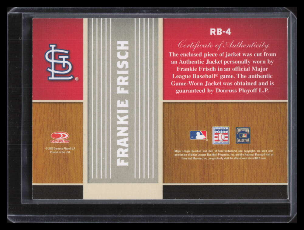 2005 Donruss Greats Redbirds Material 4 Frankie Frisch Jacket Jersey /250