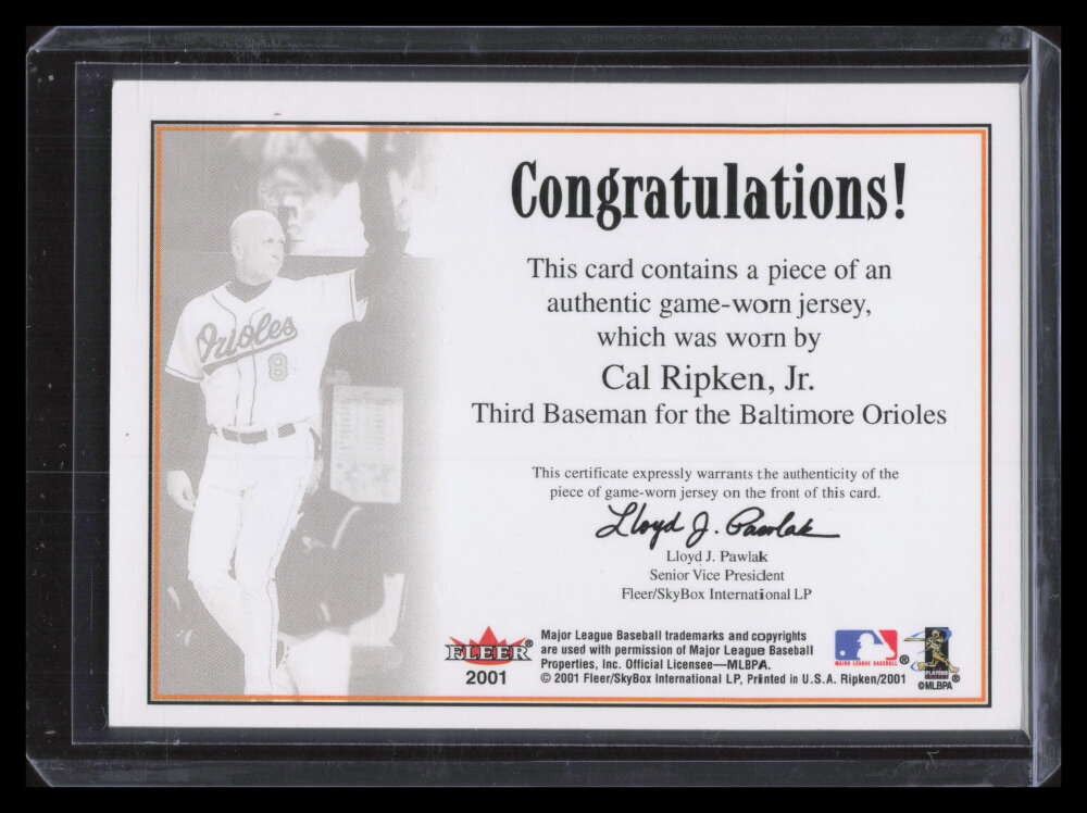 SOLD 148200 2001 Fleer Ripken Commemorative Glossy NNO Cal Ripken Jr. Jersey American Hero