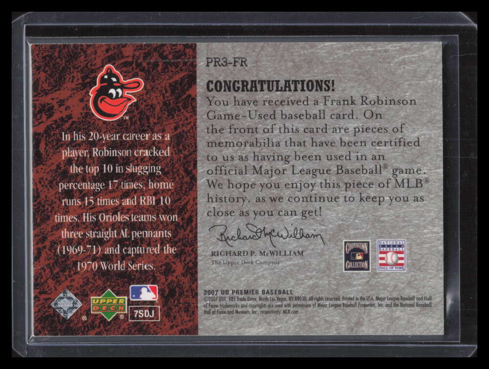 2007 Upper Deck Premier Remnants Triple FR Frank Robinson Triple Jersey 67/75